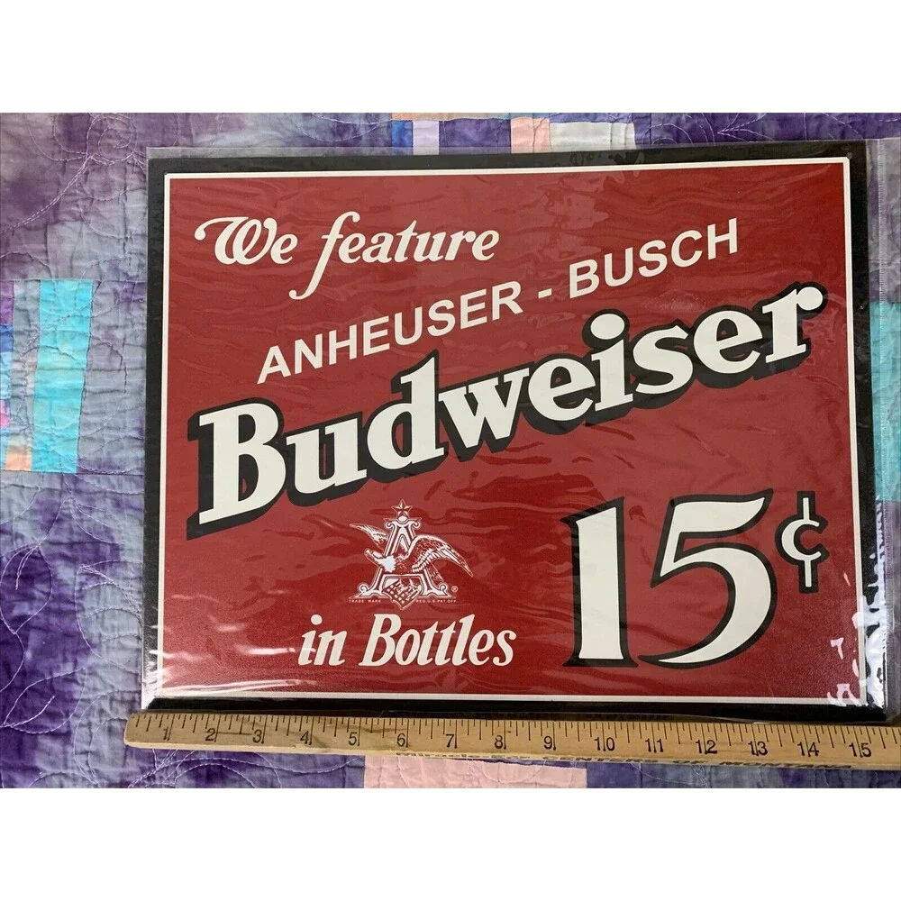 NEW Budweiser 15 Cent  Tin Sign Retro Bar 16x12.5 Garage Bar Decor Man Cave - Picture 2 of 3